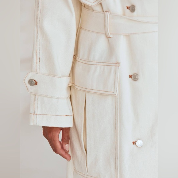 Crescent Denim Trench Coat in White - Picture 5 of 8